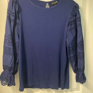J. Crew Women's Navy Eyelet Sleeve Blouse
